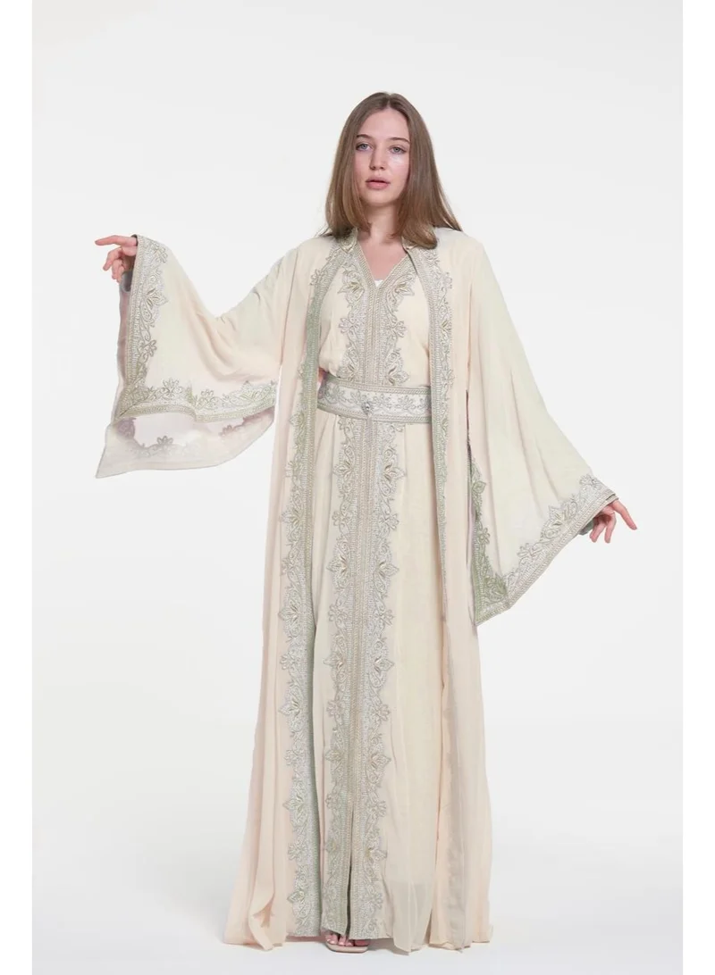 embroidered chiffon caftan dress
